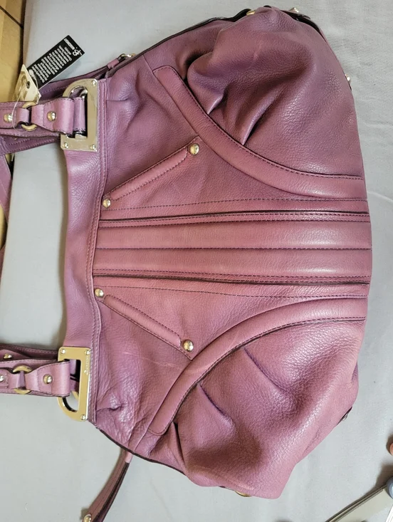 B. Makowsky Purple Naked Leather Shoulder Bag - Picture 4 of 15